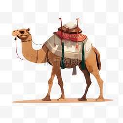 扁平动物卡通图片_卡通扁平风格埃及骆驼