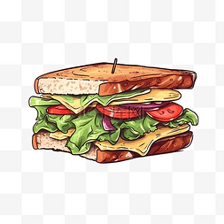 卡通鸡蛋面包图片_卡通西餐三明治面包食物