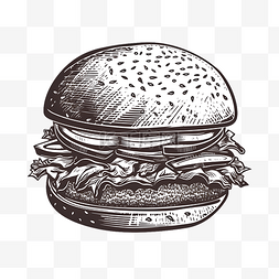 汉堡黑白线条插画