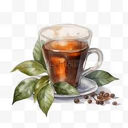 红茶茶茶叶图片_水彩风格玻璃杯香浓红茶