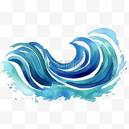 蓝色海浪装饰图片_水彩风格波澜壮阔海浪素材