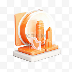 城市3d图片_3D金融商务橙色图标免抠元素