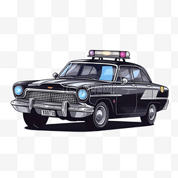 警车警察图片_卡通手绘黑色警车