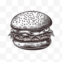 满分汉堡黑白线条插画