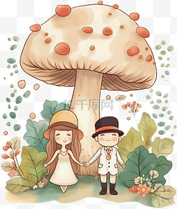 可爱扁平情侣图片_卡通可爱蘑菇情侣