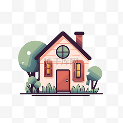 彩色房子图片_可爱风扁平花园小房子