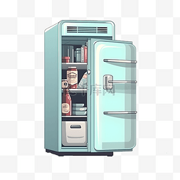 冰柜图片_卡通手绘扁平家用电器冰箱