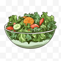 彩色水果沙拉插画图片_手绘插画风免抠元素蔬菜沙拉