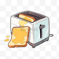 茶杯面包机图片_手绘插画风免抠元素多士炉烤面包