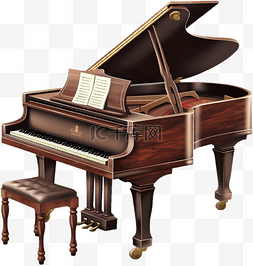弹钢琴俯视图片_手绘古典钢琴乐器