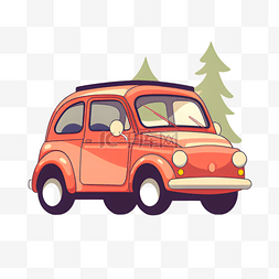 欢快旅行的橙色小轿车