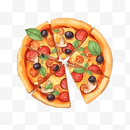 水果双拼披萨图片_卡通手绘西餐披萨食物