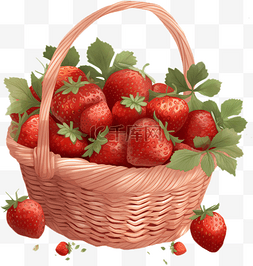 红色手绘草莓图片_卡通篮筐草莓水果