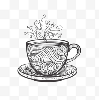 扁平风手绘流畅线条咖啡杯