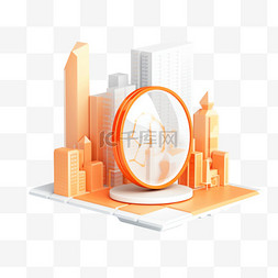 商务科技城市图片_3D金融商务橙色图标免抠元素