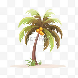夏季扁平风图片_夏季椰子椰树扁平风卡通免扣手绘
