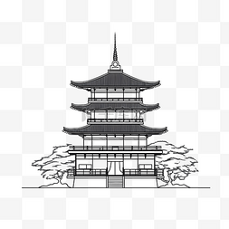 国潮建筑插画图片_国潮黑白建筑线稿插画