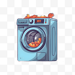 滚筒洗衣机手绘图片_卡通扁平风家用滚筒洗衣机电器