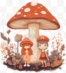 卡通蘑菇童趣情侣