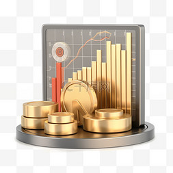 金融3d图标图片_3D图标商务金融金币图表免抠元素