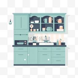 q版的橱柜图片_卡通手绘家具厨房橱柜