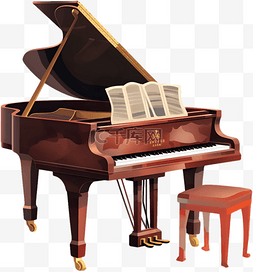 复古乐器图片_手绘卡通复古古典钢琴
