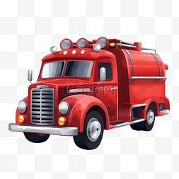 卡通救援红色消防车