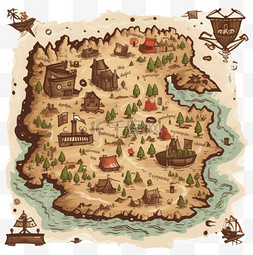 手绘地图地图图片_卡通可爱岛屿地图陆地板块