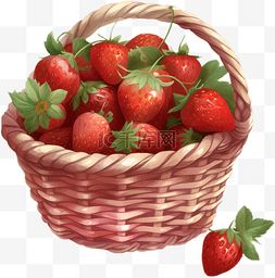 草莓手绘水果图片_卡通手绘篮筐草莓水果