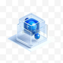 3d立体蓝色科技图片_3D图标互联网科技蓝色玻璃免抠元