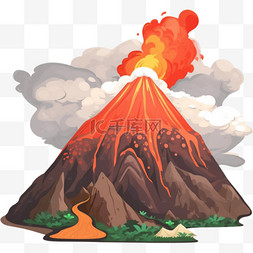 爆发图片_扁平风格手绘火山爆发