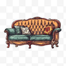 免抠欧式沙发图片_手绘插画风免抠元素欧式沙发
