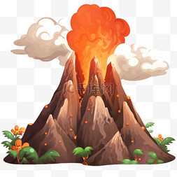 火山上的灯塔图片_卡通扁平风格手绘火山爆发