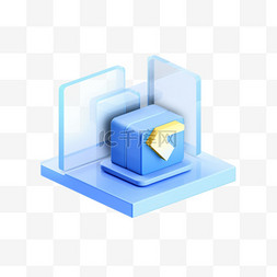 3D图标蓝色玻璃互联网科技免抠元