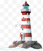 卡通扁平风格手绘海岸灯塔