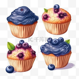蓝莓糕点图片_卡通手绘甜品甜点糕点蓝莓马芬蛋