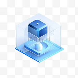 3d蓝色立体图标图片_3D图标互联网科技蓝色玻璃免抠元