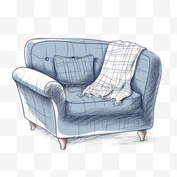 免抠欧式沙发图片_手绘插画风免抠元素欧式沙发