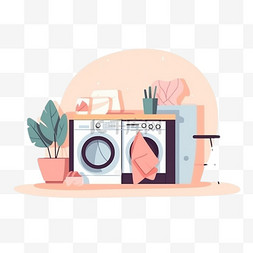 灰洗衣机图片_卡通手绘日用品洗衣机