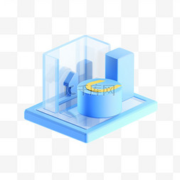 数据科技图标图片_3D图标蓝色玻璃互联网科技免抠元