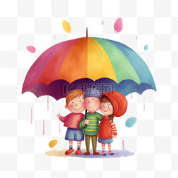下红雨伞图片_卡通动漫漫画伙伴雨伞躲雨