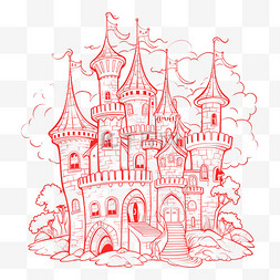 插画风格红色城堡线稿