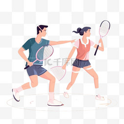 手绘羽毛球图片_卡通手绘体育运动竞技羽毛球运动