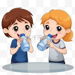 小孩用杯子喝水图片_卡通动漫漫画伙伴学生喝水