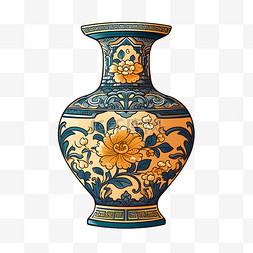 古代花瓶图片_扁平风格精美古代花瓶