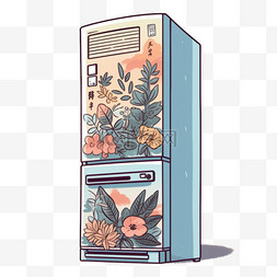 插画冰箱图片_复古冰箱空调夏季清凉生活家电手