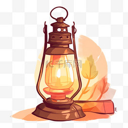 一盏油灯图片_复古油灯台灯打火机日系插图手绘