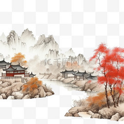 中国风云纹插画图片_中国古风水墨山水