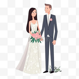 浪漫手绘新郎新娘图片_卡通手绘结婚新郎新娘