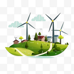绿色绿化图片_卡通手绘绿色环保新能源